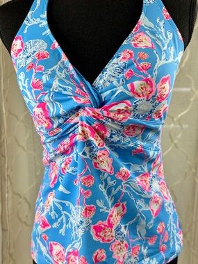 Lilly Pulitzer Blue Floral Twist-Front Bikini Top